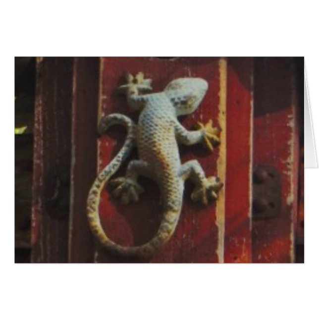 grey lizard on worn wood (Front Horizontal)