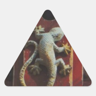 grey lizard on worn wood triangle sticker