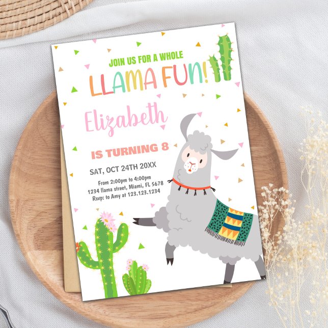 Grey Llama Fun Llama Birthday Invitations (Gray Llama Fun Llama Birthday Invitations)