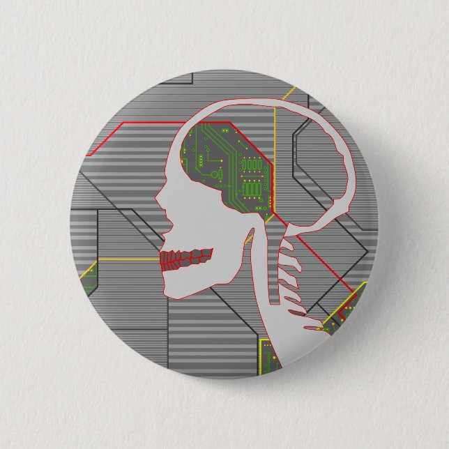 grey logicskull 6 cm round badge (Front)