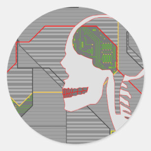 grey logicskull classic round sticker