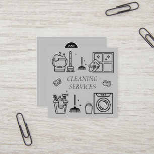 Grey Logo Cleaning Services Commercial Square Business Card