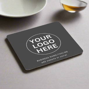 Grey Logo l  Business Company Corporate Branding Square Paper Coaster