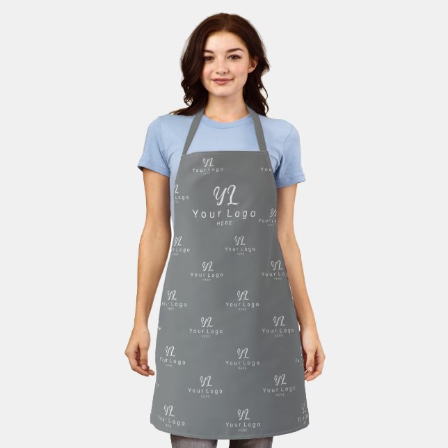 Grey Logo pattern Business Company Employee Staff Apron (Worn)