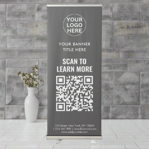Grey Logo QR Code l Professional Business Clean Retractable Banner
