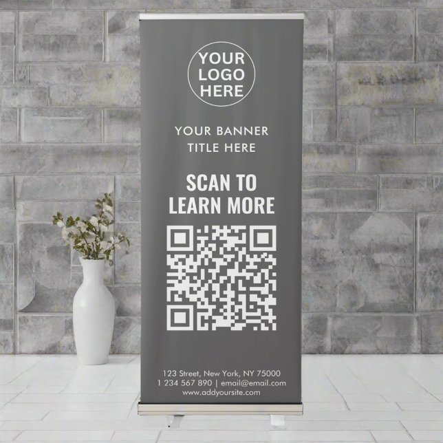Grey Logo QR Code l Professional Business Clean  Retractable Banner (Creator Uploaded)