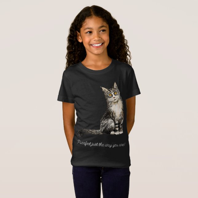 Grey long haired cat T-Shirt (Front Full)