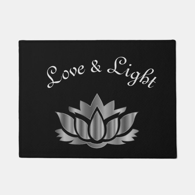Grey Love and Light Lotus Flower design Doormat (Front)