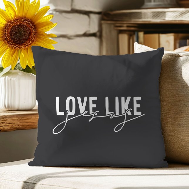 Grey Love like Jesus Christian Throw Pillow (Creator Uploaded)