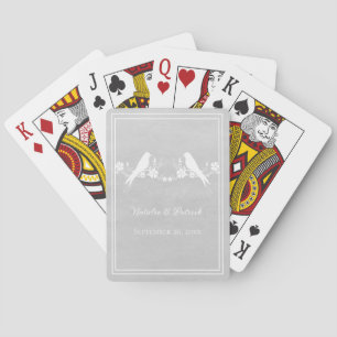 Grey Lovebird Floral Wedding Playing Cards