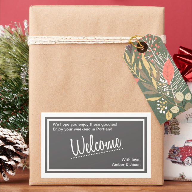 Grey Lucky In Love Gift Basket Welcome To Wedding Rectangular Sticker (Holiday)