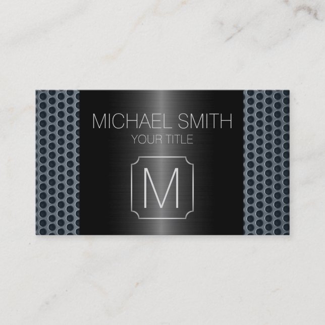 Grey Luxury Stainless Metal Monogram Business Card (Front)