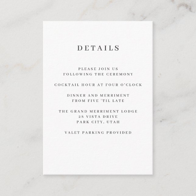 Grey | Magnolia WEDDING Hotel detail Accommodation Enclosure Card (Front)