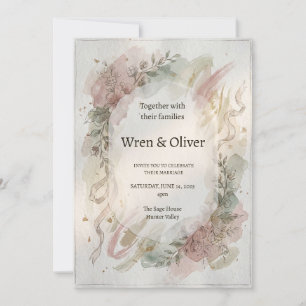 Grey Magnolia Wreath Wedding Invitation