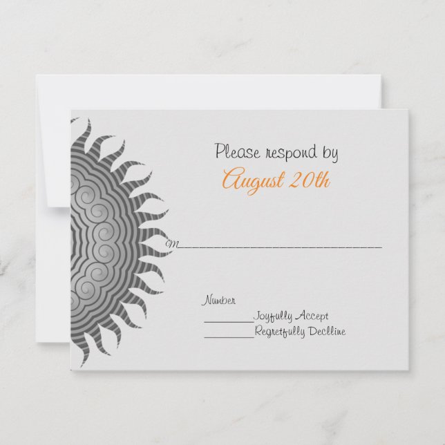 Grey Mandala on Black Wedding RSVP Invitation (Front)