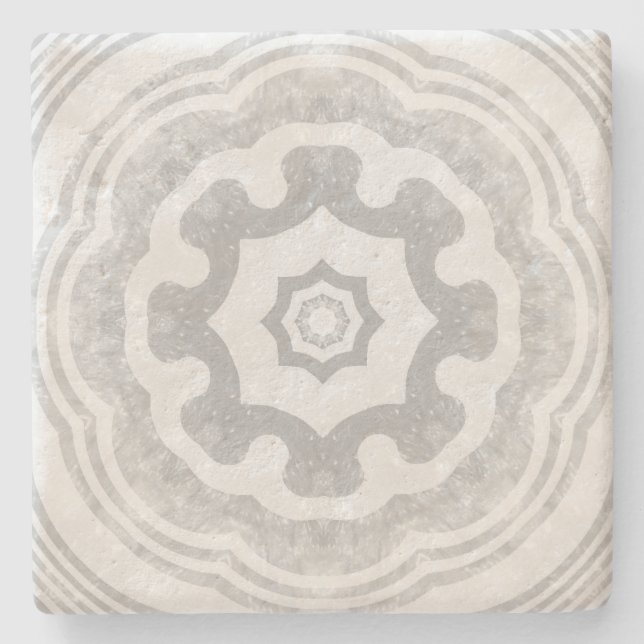 Grey Mandala Stone Coaster (Front)