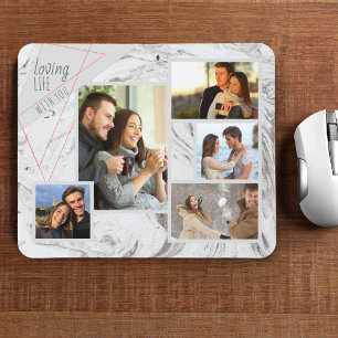 Grey Marble 5 Photo Collage - Loving Life with You Mouse Mat