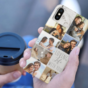Grey Marble 7 Photo Collage - Loving Life with You iPhone X Case