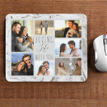 Grey Marble 7 Photo Collage - Loving Life with You Mouse Mat<br><div class="desc">Modern photo collage mouse pad which you can personalise with 7 of your favourite photos. The template is set up ready for you to add your photos, working clockwise from the top left. Your photos are set against a stylish watercolor marble in grey and white. The wording reads "loving life...</div>
