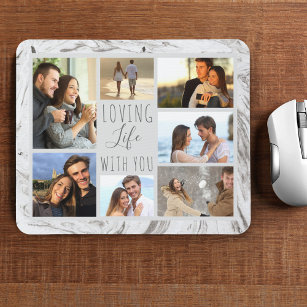 Grey Marble 7 Photo Collage - Loving Life with You Mouse Mat