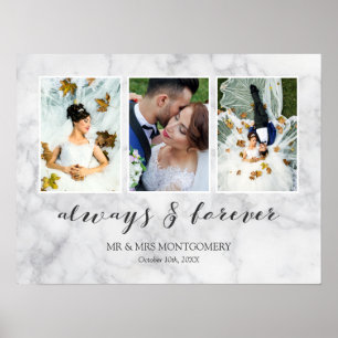 Grey Marble Always & Forever Wedding Photo Collage Poster