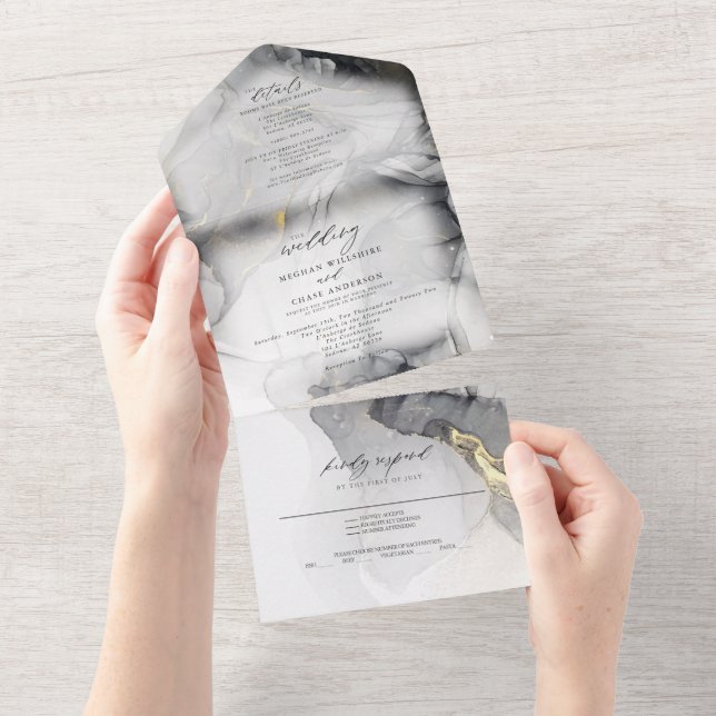 Grey Marble and Gold All In One Invitation (Tearaway)