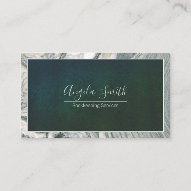 Grey Marble Border Fancy Script Professional Business Card (Front)