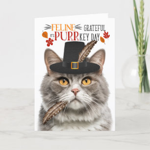 Grey Marble Cat Feline Grateful for PURRkey Day Holiday Card