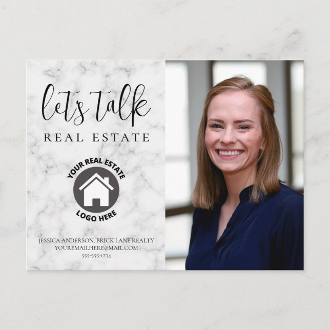 Grey Marble Contact Info Photo Real Estate Postcard (Front)