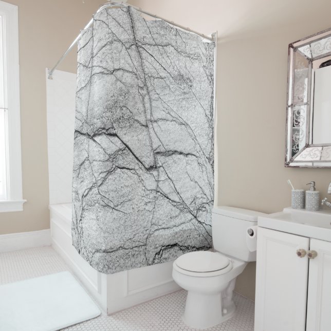 Grey Marble Dappled Concrete Shower Curtain (In Situ)