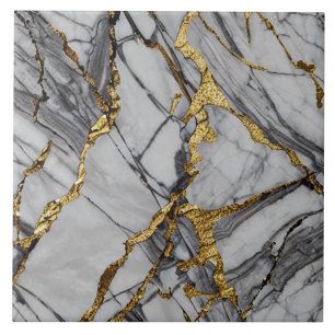 Grey Marble Effect with Bold Gold Fissures Tile