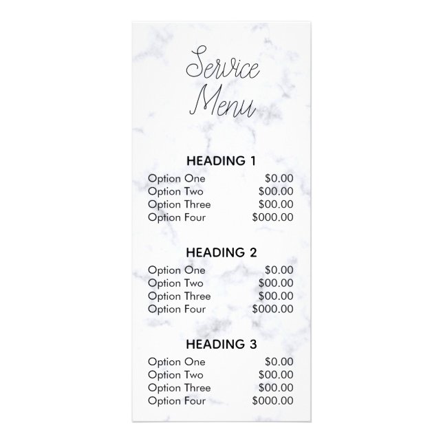 grey marble granite modern salon service menu (Front)