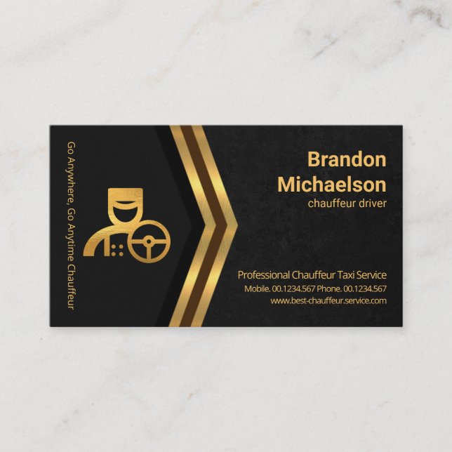 Grey Marble Grunge Golden Arrows Chauffeur Taxi Business Card (Front)
