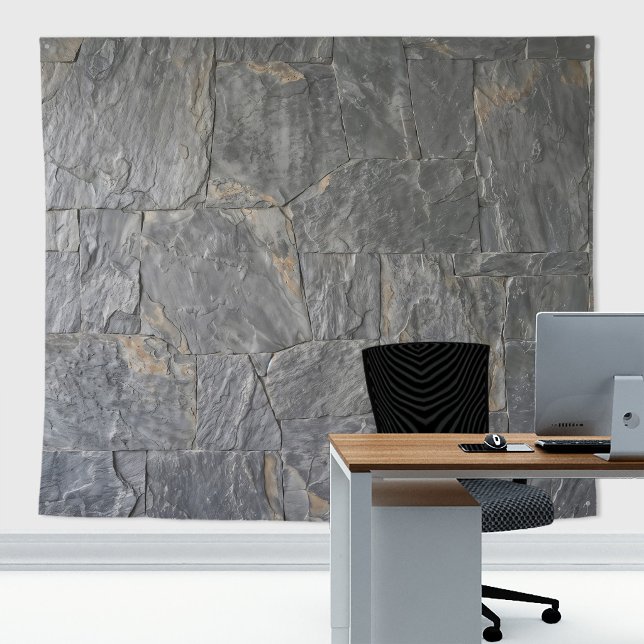Grey Marble large stone slabs wall with veins Tapestry (Gray marble stone wall tapestry decor with stone  texture for zoom meetings backdrop or home decor)
