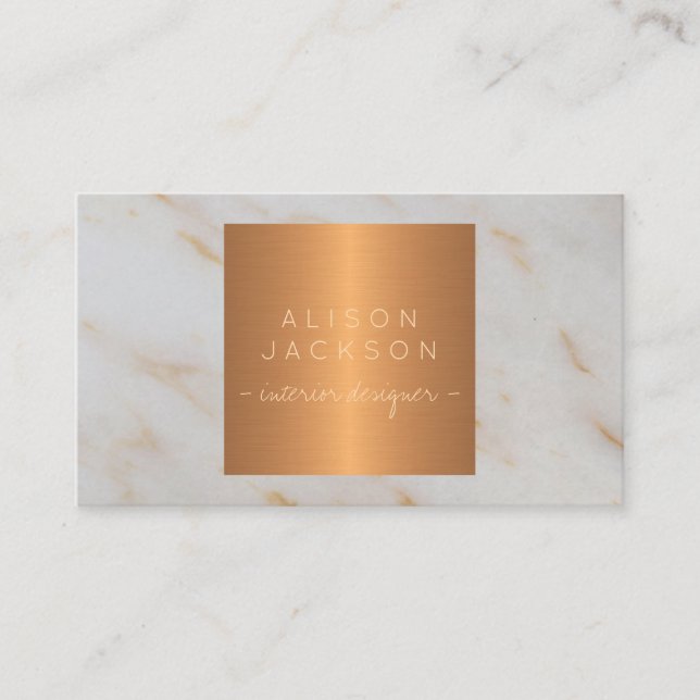 Grey marble metallic copper gold interior designer business card (Front)