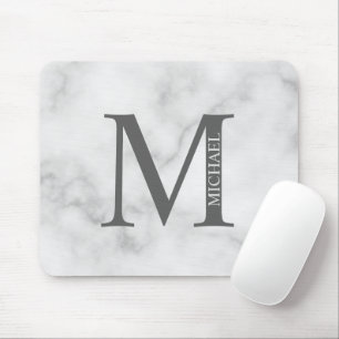 Grey Marble Personalised Monogram and Name Mouse Mat