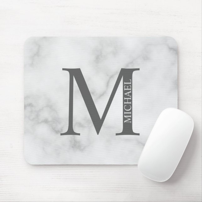 Grey Marble Personalised Monogram and Name Mouse Mat (With Mouse)
