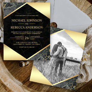 Grey Marble Photo Budget Wedding Invitation