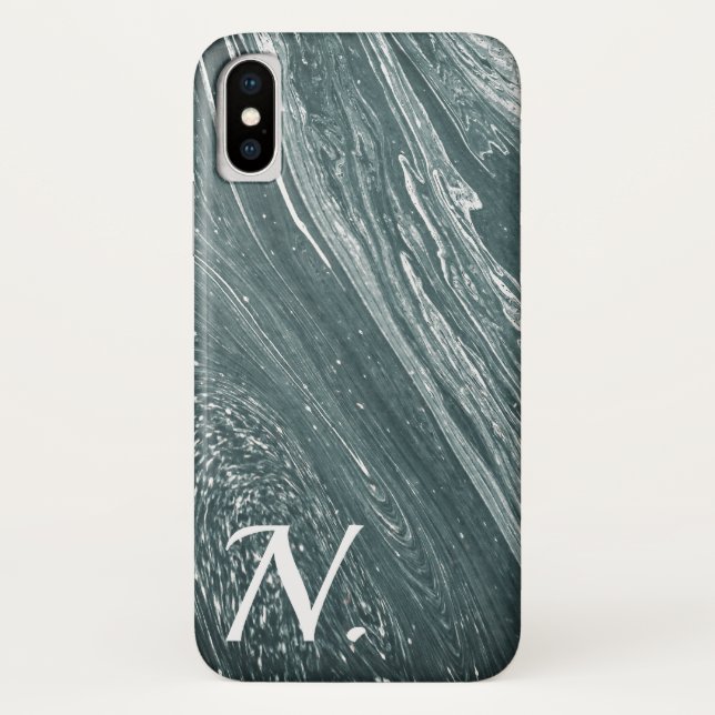 Grey Marble Polished Stone Imitation & Monogram Case-Mate iPhone Case (Back)