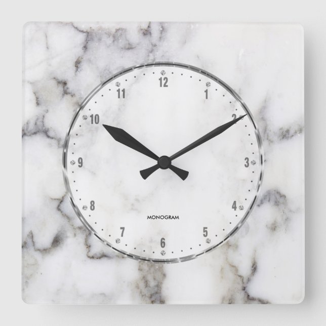 Grey Marble Print With Grey Crackles Large Clock (Front)