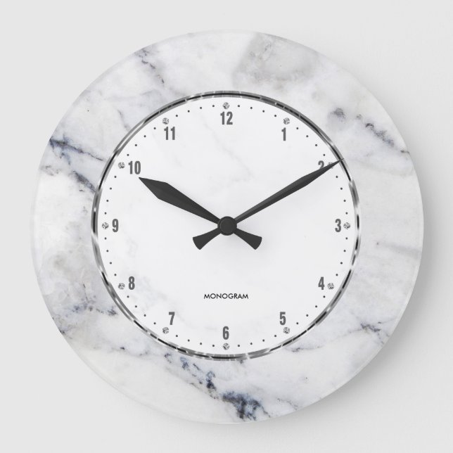 Grey Marble Print With Grey Crackles Large Clock (Front)
