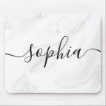 Grey Marble Script Calligraphy Mouse Mat<br><div class="desc">Grey and white marble texture with name in script calligraphy.</div>
