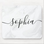 Grey Marble Script Calligraphy Mouse Mat<br><div class="desc">Grey and white marble texture with name in script calligraphy.</div>