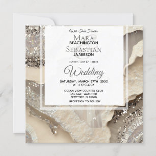 *~*Grey Marble SILVER AGATE RSVP QR AR66 Wedding Invitation