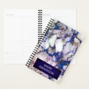 Grey Marble Stone And Blue Glitter Planner