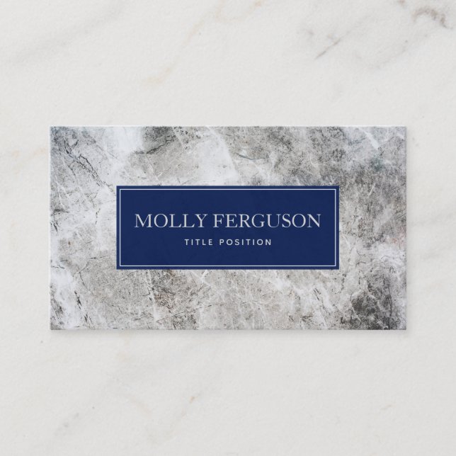 Grey Marble Stone Blue Frame Business Card (Front)