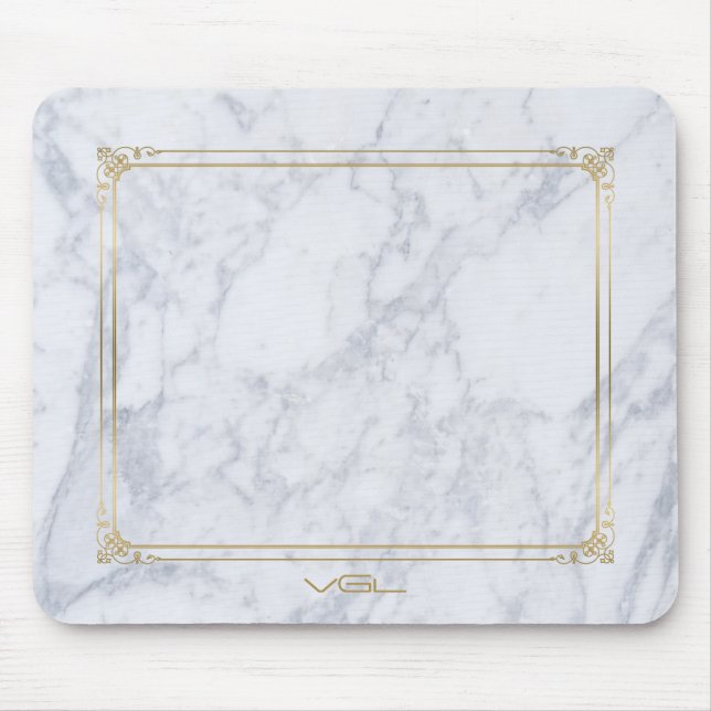 Grey  Marble Stone Gold Vintage Frame Mouse Mat (Front)