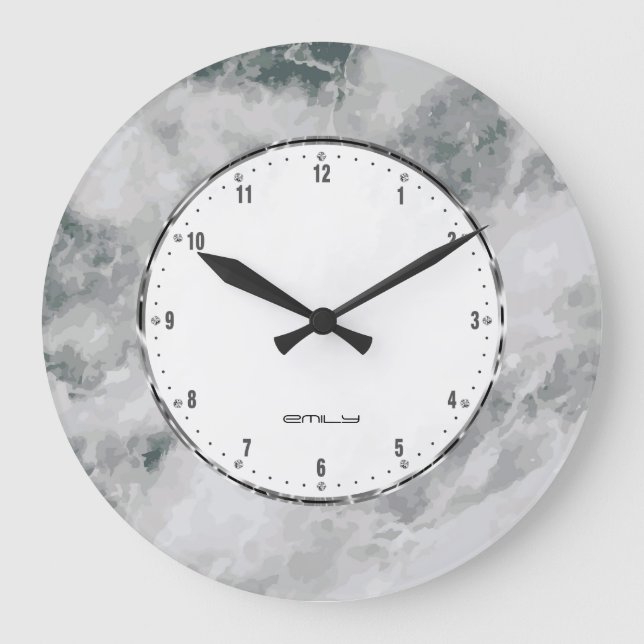 Grey Marble Stone Print Large Clock (Front)