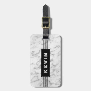 Grey Marble Texture & Black Stripes Luggage Tag