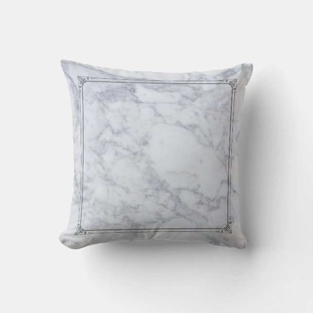 Grey Marble Texture & Elegant Grey Frame Cushion (Front)